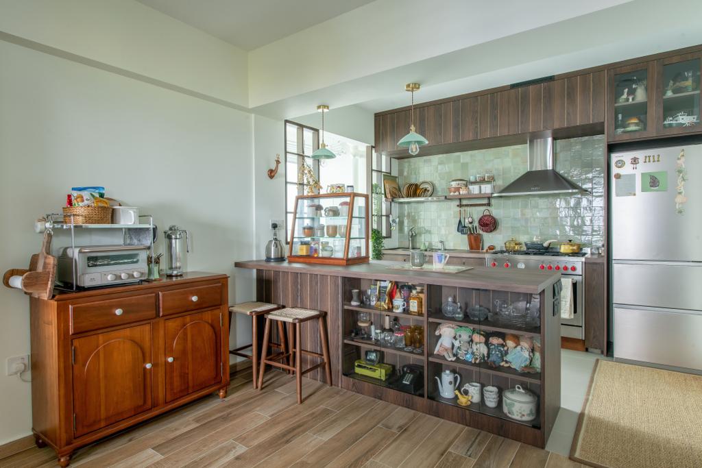 Traditional, HDB, Kitchen, Jalan Satu, Interior Designer, Urban Home Design 二本設計家, Open Kitchen Concept, Mid Century Modern, Kitchen Cabinets