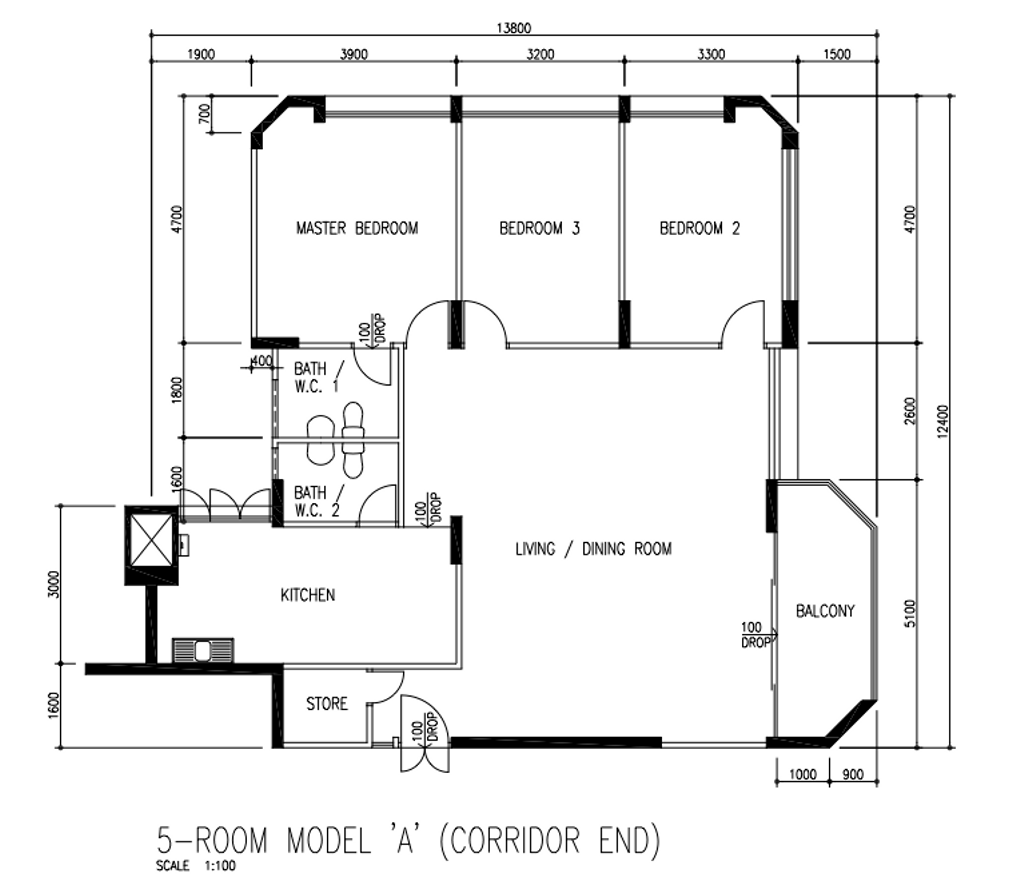 Modern, HDB, Joo Seng Road, Interior Designer, SG Interior Design, 5 Room Model A Corridor End, Original Floorplan, 5 Room Hdb Floorplan, Executive Apartment Floorplan