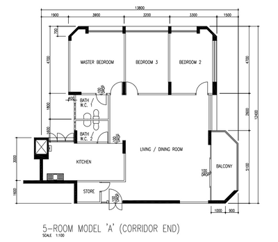 Joo Seng Road, SG Interior KJ, Modern, HDB, 5 Room Model A Corridor End, Original Floorplan, 5 Room Hdb Floorplan, Executive Apartment Floorplan