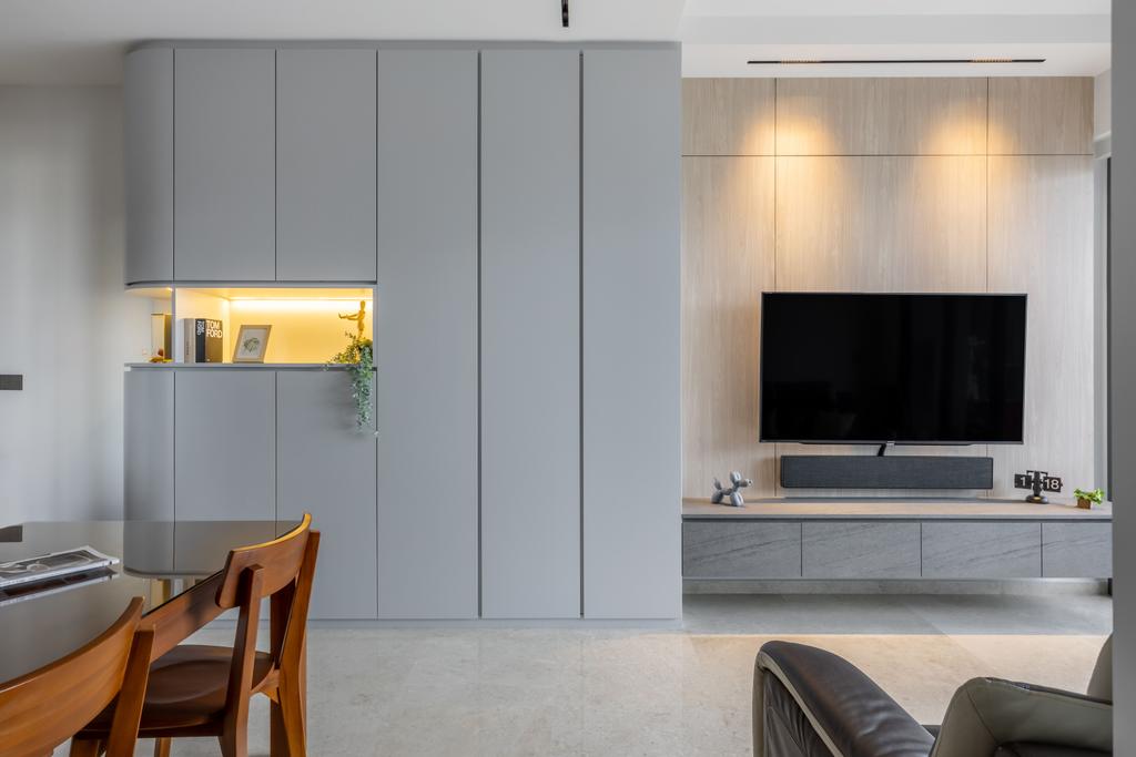 Modern, Condo, Living Room, Stirling Residences, Interior Designer, Charlotte's Carpentry, Tv Feature Wall, Floating Console, Tv Console, Display Cabinets