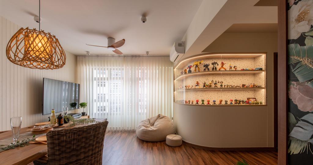 Transitional, HDB, Living Room, West Scape @ Bukit Batok, Interior Designer, Urban Home Design 二本設計家, Mid Century Modern, Ratten, Display Cabinets, Collectibles