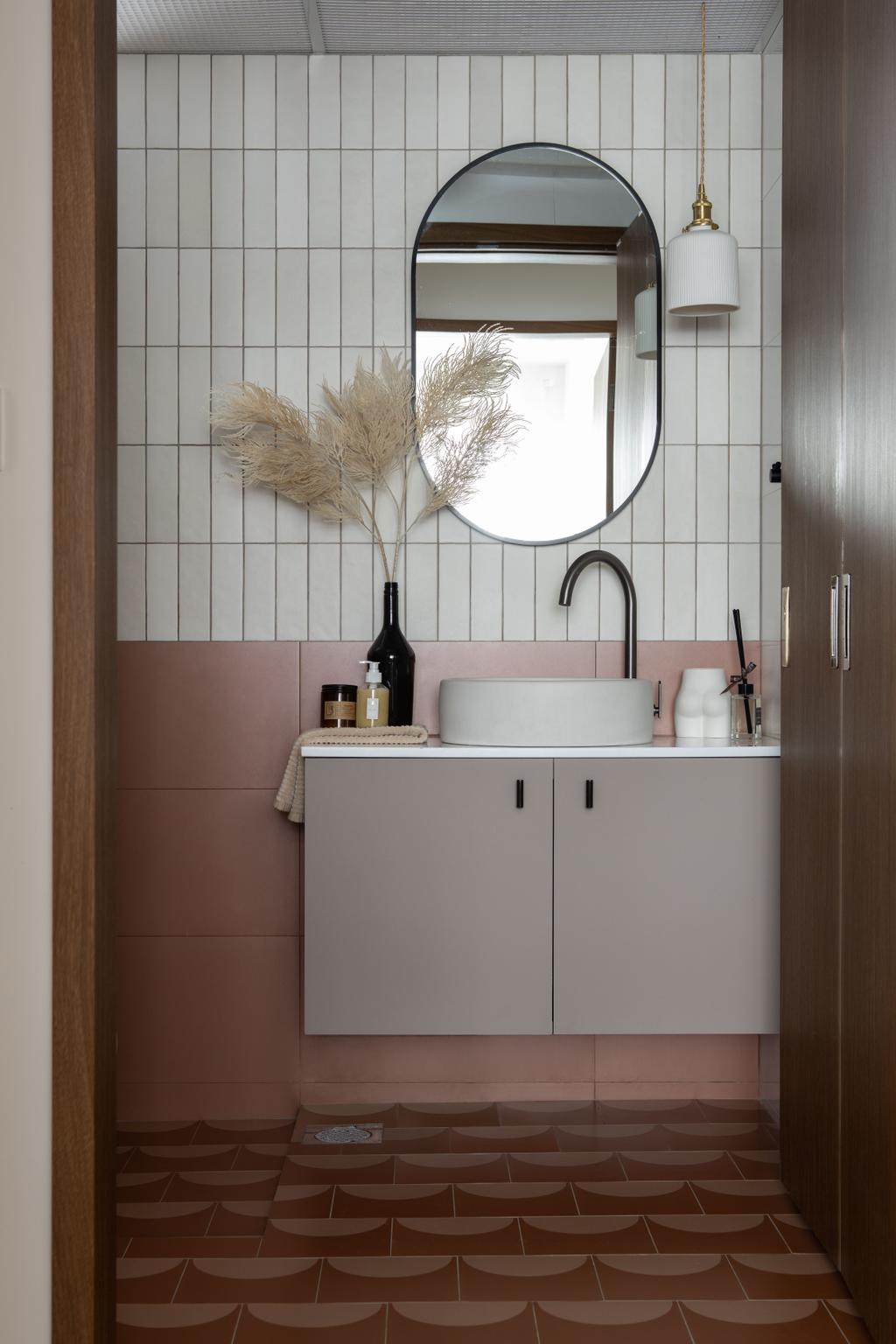 Scandinavian, HDB, Bathroom, Melody Spring @ Yishun, Interior Designer, Key Concept, Farmhouse, Pink, Bathroom Cabinet