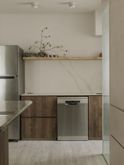 Joo Seng Road, The Interior Lab, Minimalist, Japandi, Kitchen, HDB, Open Concept, Kitchen Cabinet, Wall Mounted Shelf
