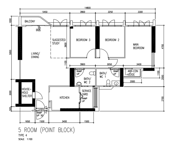Bukit Batok 5-room resale floor plan
