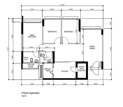 Circuit Road, Starry Homestead, Modern, Minimalist, HDB, Original Floorplan, 4 Room Apartment Type 1, 4 Room Hdb Floorplan