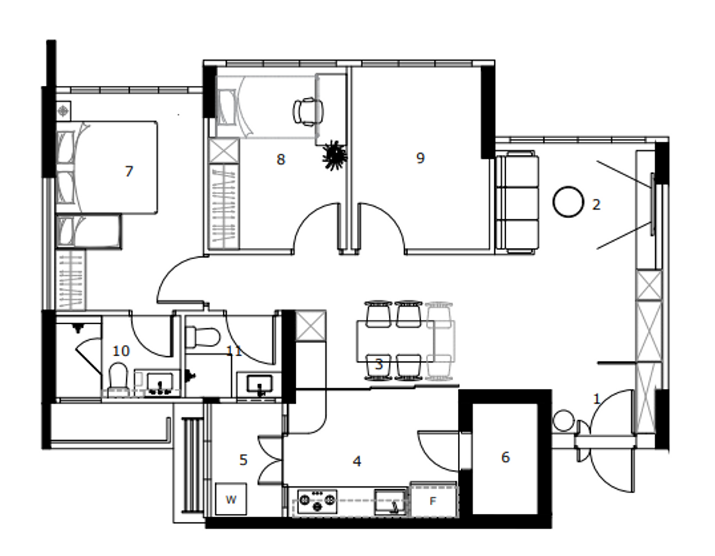 Modern, HDB, Circuit Road, Interior Designer, Starry Homestead, Minimalist, 4 Room Apartment Type 1, 4 Room Hdb Floorplan, Space Planning, Final Floorplan