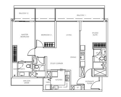 CityLife @ Tampines, Starry Homestead, Modern, Condo, Space Planning, Original Floorplan, Dual Key Condo Floorplan