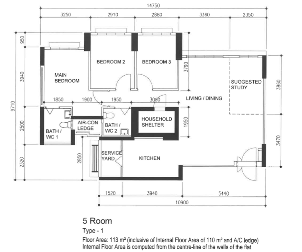 Transitional, HDB, Tampines GreenCourt, Interior Designer, Inizio Atelier, 5 Room Hdb Floorplan, Original Floorplan, 5 Room Type 1