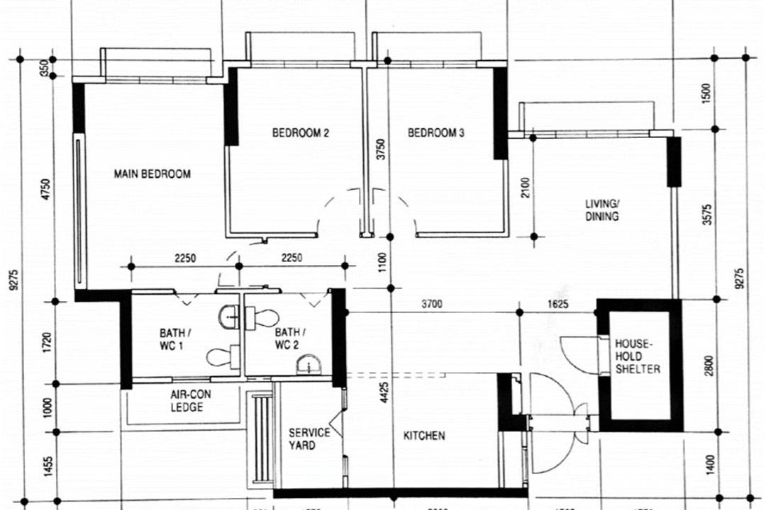 Alkaff Oasis (Block 110B), Fifth Avenue Interior, Minimalist, Contemporary, HDB, 3 Room Hdb Floorplan, Original Floorplan