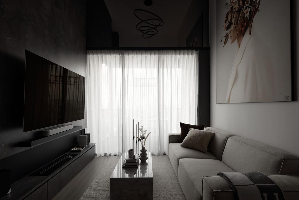 Contemporary, Condo, Living Room, Parc Esta, Interior Designer, LA Design Studio, Dark, Black