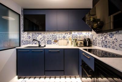 Simei Green, Maxwell Interior Design, Modern, Kitchen, Condo, Blue