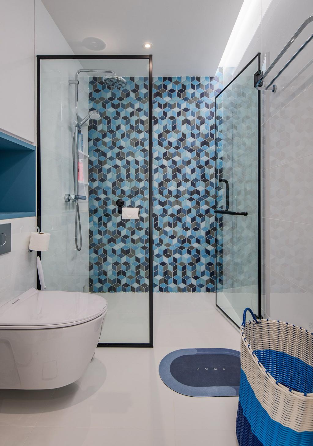 Modern, Landed, Bathroom, Hougang, Interior Designer, Musen Interior, Contemporary, Blue
