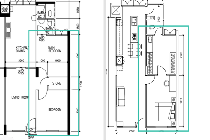 Ang Mo Kio 3-room flat layout