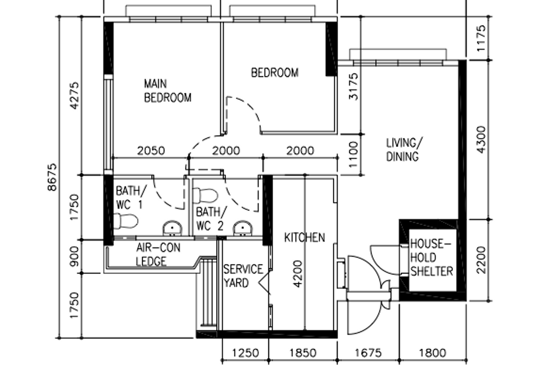 Sumang Lane, Darwin Interior, Scandinavian, HDB, Original Floorplan, 3 Room Hdb Floorplan, 3 Room Apartment Type 3 H