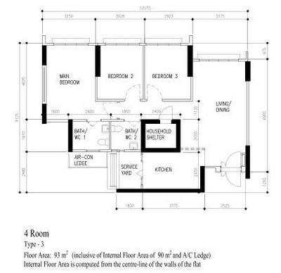Yishun Street 42, Summer Interiors, Modern, HDB, 4 Room Hdb Floorplan, 4 Room Type 2, Original Floorplan