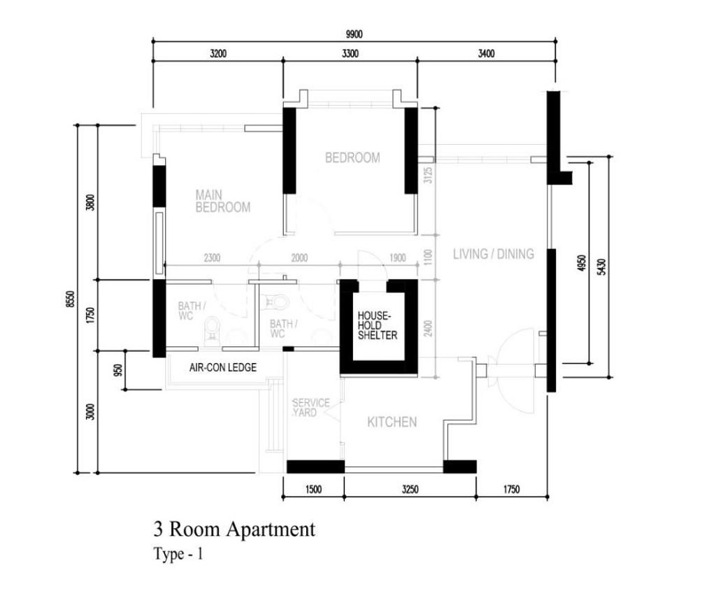 Minimalist, HDB, Ghim Moh Link, Interior Designer, Third Paragraph, 3 Room Apartment Type 1, 3 Room Hdb Floorplan, Original Floorplan