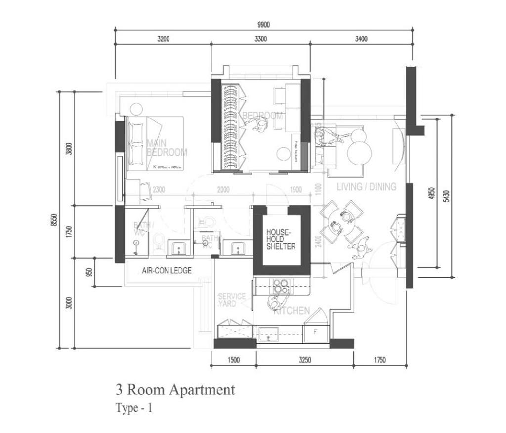 Minimalist, HDB, Ghim Moh Link, Interior Designer, Third Paragraph, 3 Room Apartment Type 1, 3 Room Hdb Floorplan, Space Planning, Final Floorplan