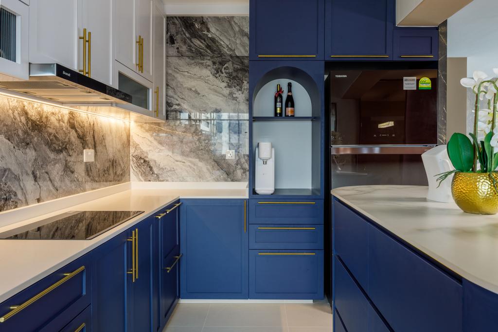 Modern, HDB, Kitchen, Tampines Greenvines, Interior Designer, Willis Design, Blue
