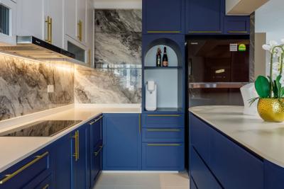 Tampines Greenvines, Willis Design, Modern, Kitchen, HDB, Blue
