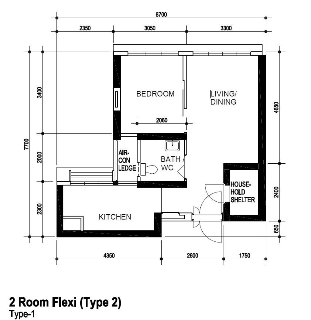Minimalist, HDB, Dakota Breeze, Interior Designer, Design 4 Space, 2 Room Flexi Type 2, 2 Room Hdb Floorplan, Original Floorplan