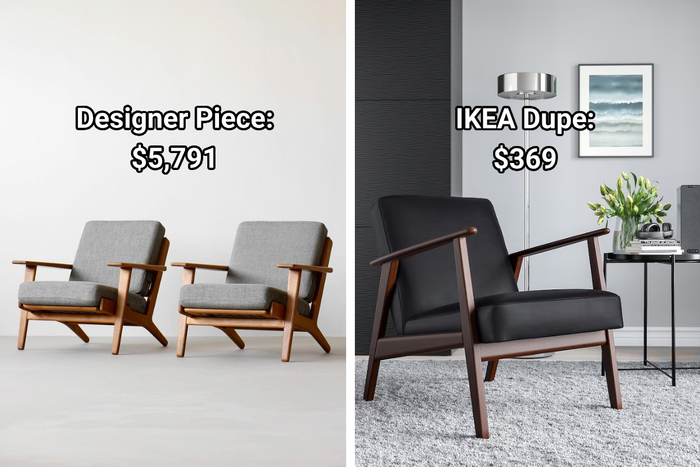 Designer Piece, Hans Wegner GE-290 Lounge Chairs, IKEA EKENASET Armchair, IKEA Dupe