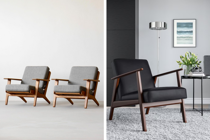 Hans Wegner GE-290 Lounge Chairs, IKEA EKENASET Armchair, Dupe