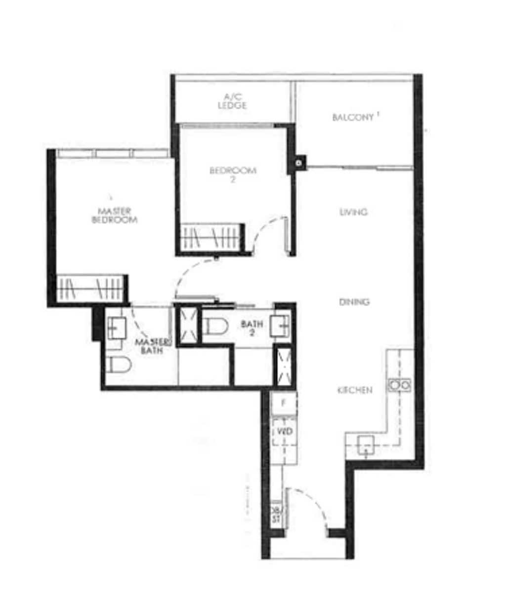 Modern, Condo, Riverfront Residences, Interior Designer, Space Atelier, Contemporary, 2 Bedder Condo Floorplan, Original Floorplan