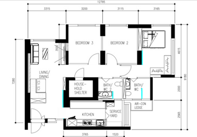 Yishun Glen (Block 382B), Darwin Interior, Contemporary, Scandinavian, HDB, 4 Room Hdb Floorplan, Space Planning, Final Floorplan
