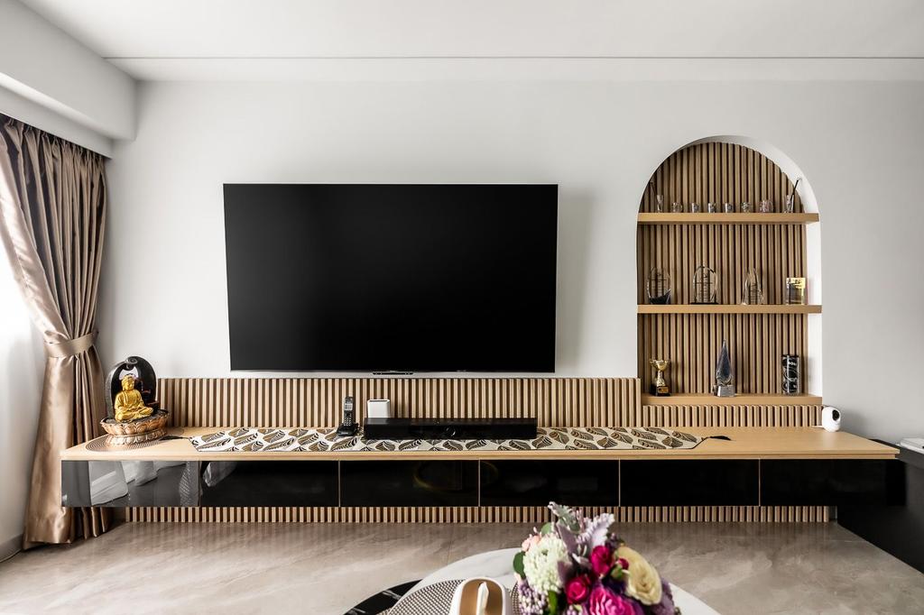 Modern, HDB, Living Room, Rivervale Walk, Interior Designer, Todz’Terior, Scandinavian, Feature Wall, Tv Feature Wall