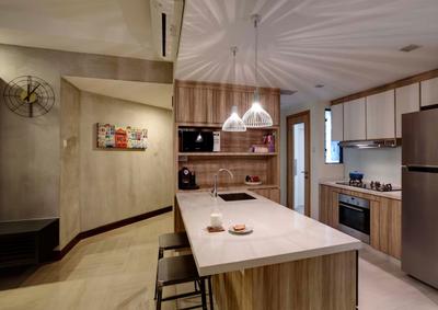 Water Place, The Design Practice, Contemporary, Kitchen, Condo, Hanging Lights, Island Table, Dry Kitchen, Stools, Sink, Dining Table, Furniture, Table, Indoors, Interior Design, Room, Dining Room
