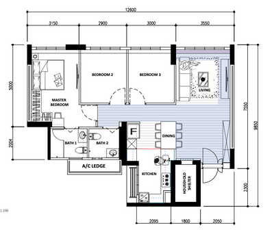 Woodleigh Hillside (Block 212A), Flo Design, Scandinavian, HDB, Original Floorplan, 4 Room Hdb Floorplan