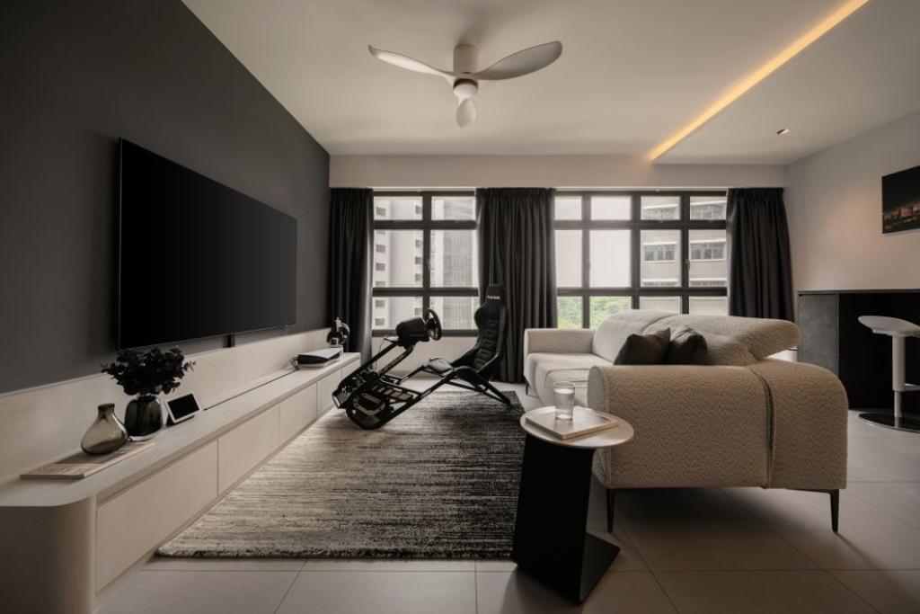 Contemporary, HDB, Living Room, Rivervale Shores (Block 172B), Interior Designer, Carpenters 匠, Monochrome