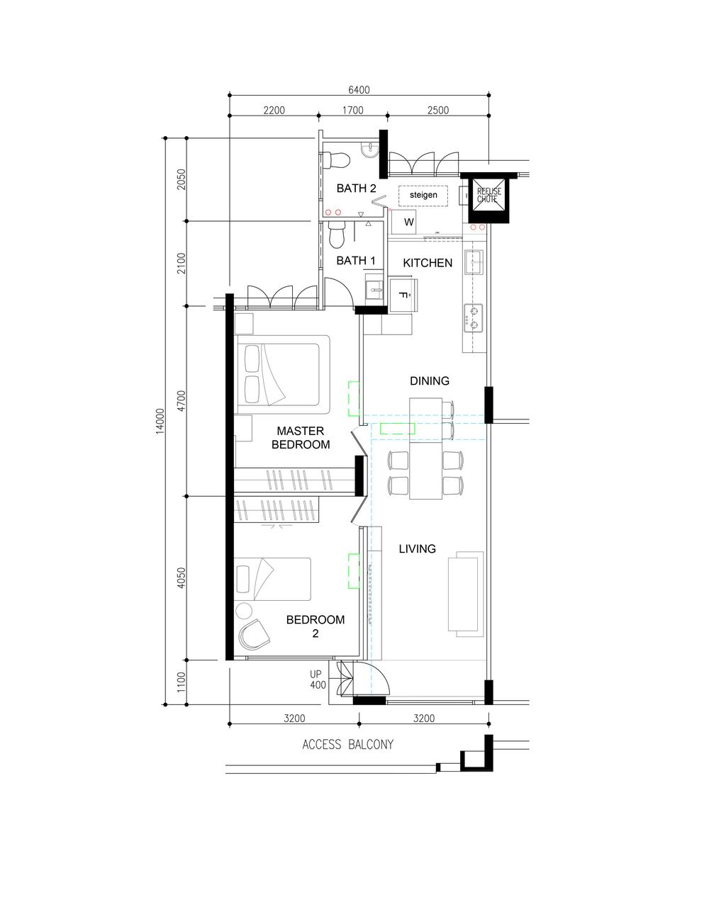 Scandinavian, HDB, Bukit Batok Street 11, Interior Designer, Anhans Interior Design, 3 Room Model X Corridor, Space Planning, Final Floorplan, 3 Room Hdb Floorplan