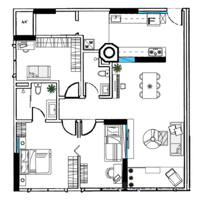 The Bencoolen, SG Interior KJ, Contemporary, Condo, HDB, Space Planning, Final Floorplan, 3 Bedder Condo Floorplan