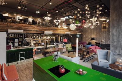 Posh Home Showroom, Posh Home, Industrial, Commercial, Wood Floor, Sofa, Lights, Textured Wall, Wall Paper, Shelving, Couch, Furniture, Billiard Room, Indoors, Pool Table, Room, Table, Dining Table