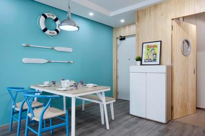 Punggol Walk (Block 635B), Posh Home, Contemporary, Dining Room, HDB, Dining Chairs, Dining Bench, Dining Table, Hanging Light, Submarine, Beach, Blue, Chair, Furniture, Indoors, Interior Design, Room, Table