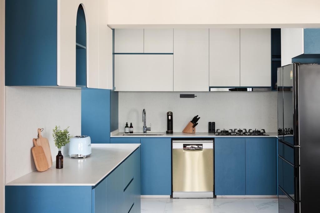 Modern, HDB, Kitchen, Jalan Teck Whye, Interior Designer, Starry Homestead, Blue