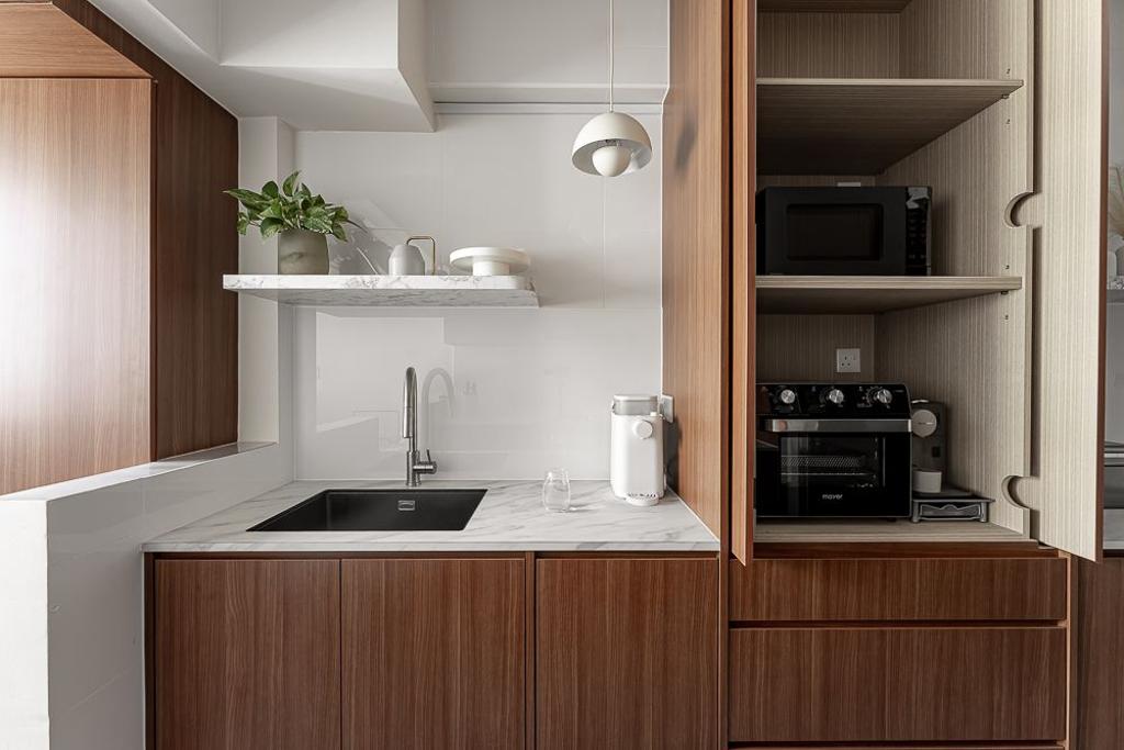 Contemporary, HDB, Kitchen, Tampines GreenCourt (Block 632B), Interior Designer, Dan Avenue | 巧妙设计, Minimalist, Pocket Doors