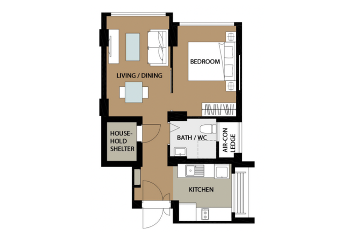 Tengah 2-room BTO floorplan