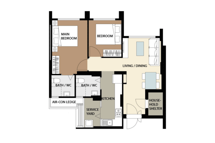 Tengah 3-room BTO floorplan