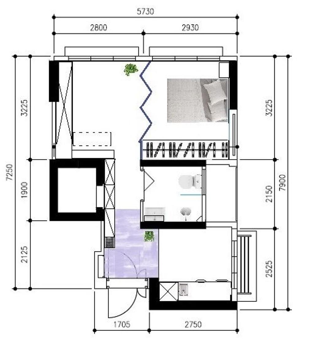 Modern, HDB, Casa Spring @ Yishun, Interior Designer, Design 4 Space, 2 Room Hdb Floorplan, Space Planning, Final Floorplan