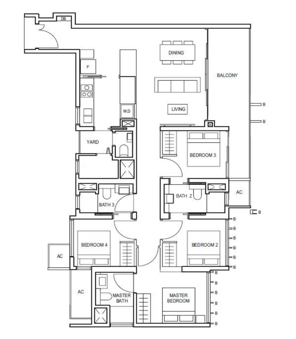 Contemporary, Condo, Midwood, Interior Designer, Darwin Interior, Modern, Original Floorplan, 4 Bedder Condo Floorplan