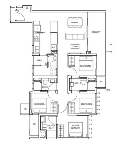Midwood, Darwin Interior, Contemporary, Condo, Modern, Original Floorplan, 4 Bedder Condo Floorplan