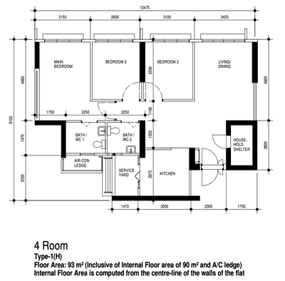Eunos Court (Block 38B), SG Interior KJ, Contemporary, HDB, 4 Room Hdb Floorplan, Original Floorplan