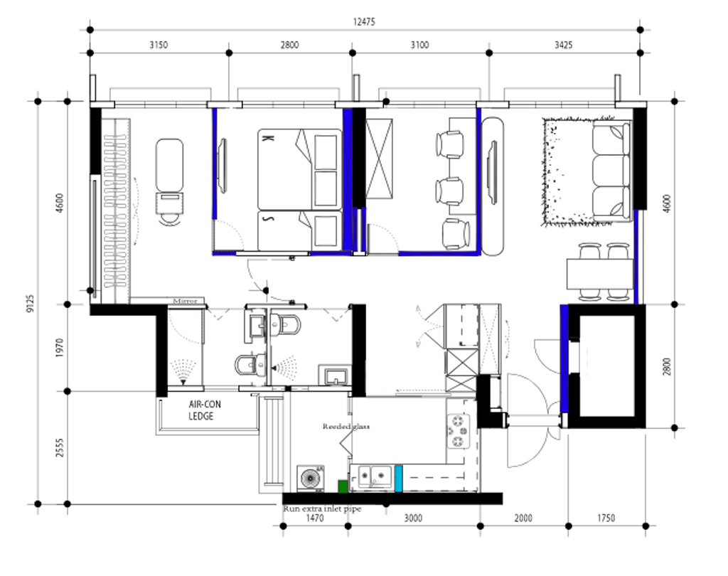 Contemporary, HDB, Eunos Court (Block 38B), Interior Designer, SG Interior KJ, 4 Room Hbd Floorplan, Space Planning, Final Floorplan