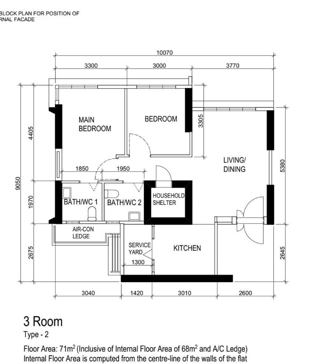 Modern, HDB, Clementi Peaks, Interior Designer, Design 4 Space, Contemporary, 3 Room Hdb Floorplan, 3 Room Type 2, Original Floorplan