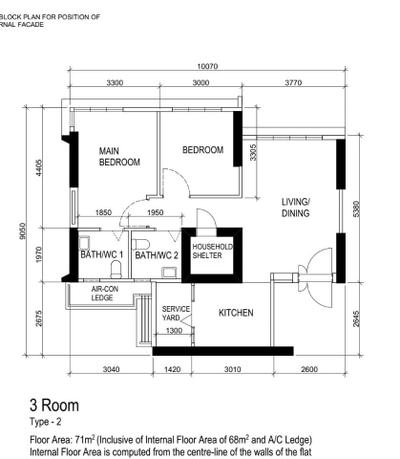 Clementi Peaks, Design 4 Space, Modern, Contemporary, HDB, 3 Room Hdb Floorplan, 3 Room Type 2, Original Floorplan
