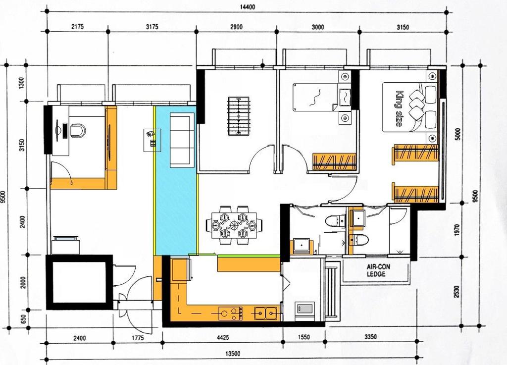 Modern, HDB, Alkaff Oasis, Interior Designer, Design 4 Space, Contemporary, 5 Room Hdb Floorplan, Space Planning, Final Floorplan