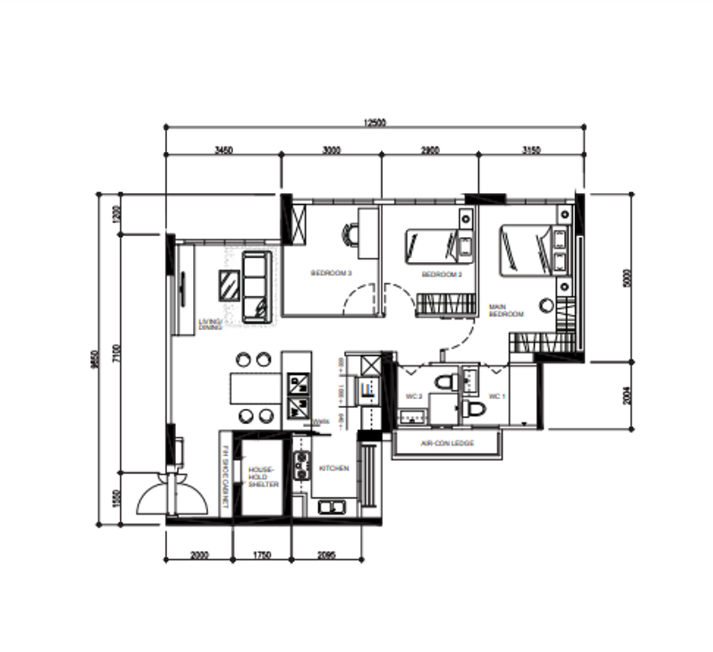 Modern, HDB, Woodleigh Hillside, Interior Designer, Design 4 Space, Space Planning, Final Floorplan, 4 Room Hdb Floorplan