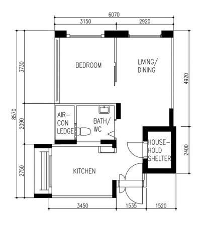Fernvale Vines (Block 465A), The Interior Lab, Scandinavian, Japandi, HDB, Original Floorplan, 2 Room Hdb Floorplan